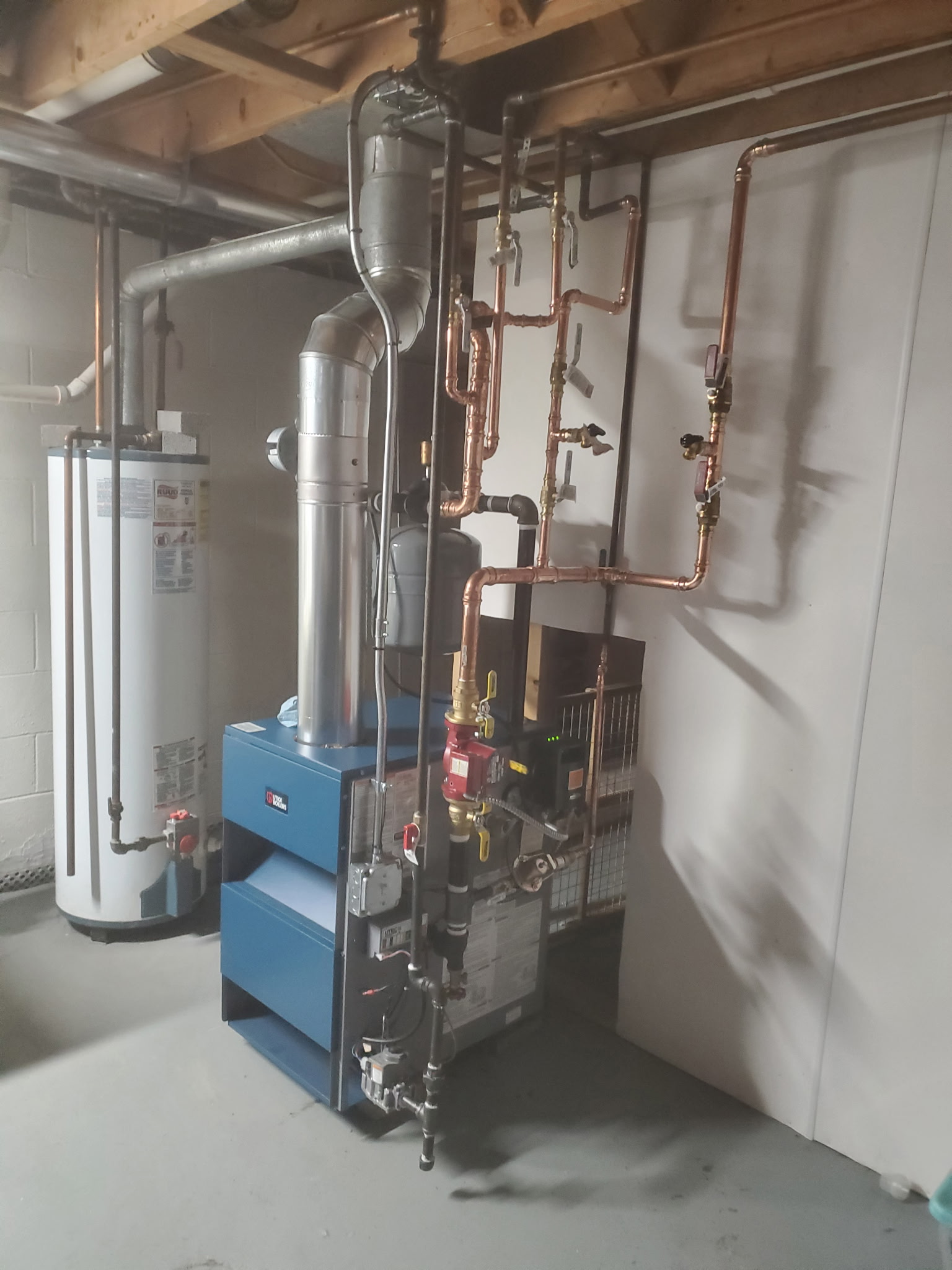Dunkirk home boiler system with copper pipe line configurations serviced by J & L Mechanical